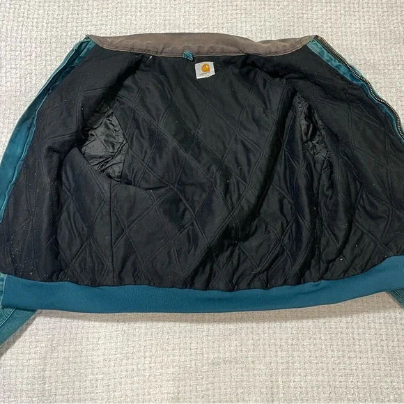Carhartt J14DTL Dark Teal Quilted Flannel Lined Duck Santa Fe Work Jacket Large - Picture 5 of 15